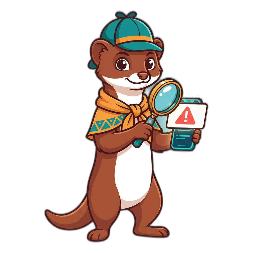 Mongoose with a magnifying glass exposing a fake 6E Club customer care number sign