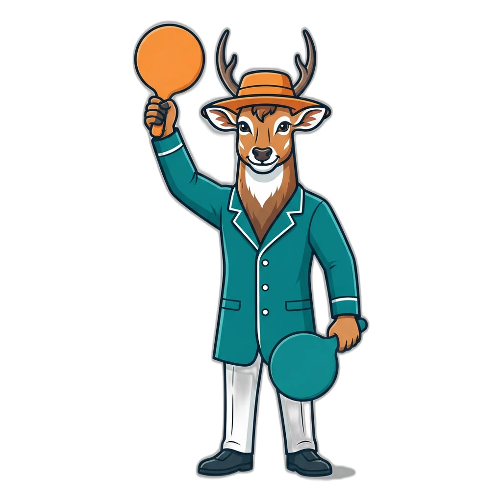 Nilgai antelope umpire raising one paddle high and one low for Big and Small