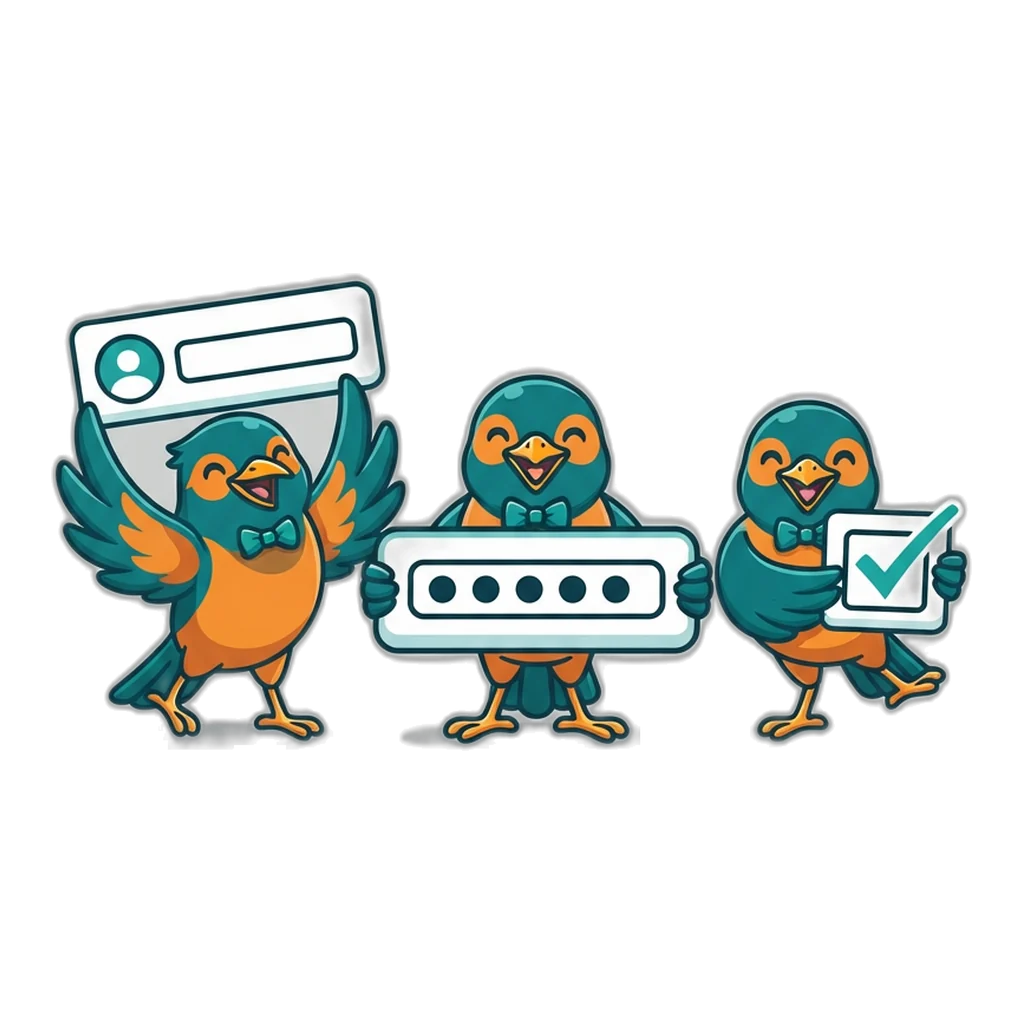 Three mynah birds holding the few fields of the 6E Club register form