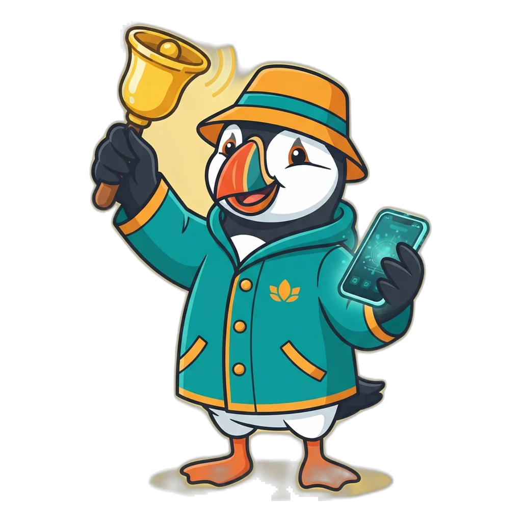 Puffin ringing a bell to point to free helplines across India