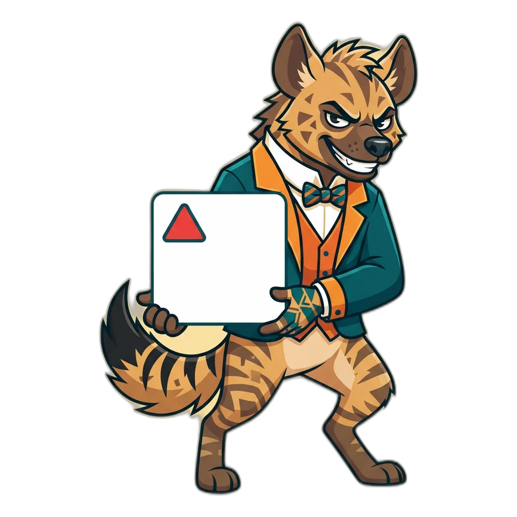 Striped hyena holding out a fake payment code card that promises a payout